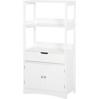 Mobile da bagno con mensole, armadietto e cassetto in legno bianco 60x33x122.5cm