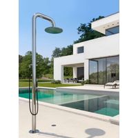 Fontealta Boss Wide Shower mit Kaltwasserventil und Handbrause gebürstet, Außenwasserversorgung, ohne Frostschutz