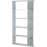 Bücherregal Columbia, Doppelseitiges Bücherregal mit 5 Böden, Büro- oder Schlafzimmertrennregal, cm 90x25h180, Weiß und Zement