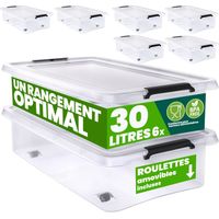 Deuba – Boîte de rangement empilable 30L en polypropylène transparent – Couvercle avec charnières – Résistante aux chocs et aux températures de -30°C à 90°C