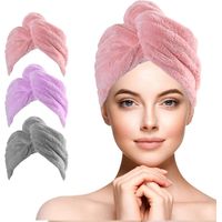 Haarhanddoek, 3 stuks, microvezel haarhanddoek, tulband, absorberend, voor haar, drogende handdoeken met designknop voor vrouwen