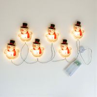 LED Schneemann Fensteraufkleber Lichterkette 100 cm mit Timer - 6 LED - Weihnachtslichterkette mit selbsthaftenden Figuren