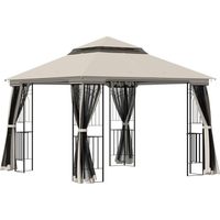 Pavillon de jardin avec double toit 4 parois laterales 2,99 x 2,99 x 2,74 m Beige