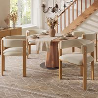 Lot de 4 chaises de salle à manger, en tissu flanelle et métal, avec dossier et pieds aspect bois, style moderne, beige