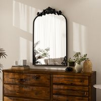 Koonmi Miroir mural arqué vintage en relief - 66 x 96 cm - À suspendre ou à fixer au mur - Noir