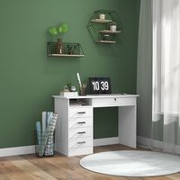 Bureau moderne avec 5 tiroirs. grand plateau. 1 compartiment ouvert. tiroir verrouillable. 110 x 50 x 76cm. blanc