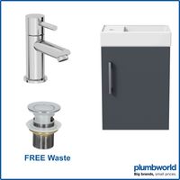 400mm Grey Gloss Wall Hung Bathroom Vanity Unit with Basin Sink Storage with Malmo Round Mixer Tap & Waste
