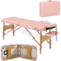 Camilla de Masaje Plegable con Reposacabezas Extraíble Asa Marco y Altura Regulable 210x81x67-92 cm Rosa