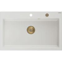 Mexen Elix lavello da cucina in granito 1-vasca 800 x 500 mm, bianco, sifone dorato - 6527801005-20-G
