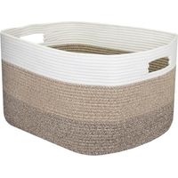 Panier à linge XXL en coton, carré avec poignées, 55 x 43 x 30 cm, blanc et marron