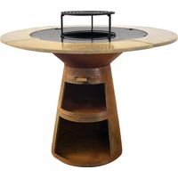 Purline – Barbecue rond portable en acier Corten 80 cm – Grille et planche en bois – Cendrier et rangement bois – H 105 cm