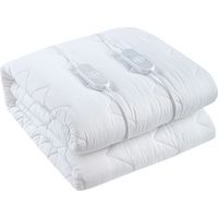 Scaldaletto Elettrico Matrimoniale 203 x 165 Cm Cotone e Poliestere Impermeabile 3 Livelli di Temperatura 2 Controller Indipendenti Spegnimento Automatico Anti Surriscaldamento Fascia Elastica Bianco