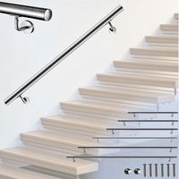 Aica Sanitaire – Main courante inox 304 – Rampe d'escalier ronde 80cm – Supports muraux inclus – Ø42.4mm – Résistante aux intempéries