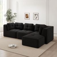 Canapé d'angle en L sans cadre, canapé d'angle modulable, canapé d'angle avec pouf, canapé modulable en velours côtelé, canapé trois places en velours côtelé, assise profonde, convient au salon,