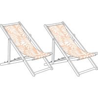 Lot de 2 Toiles de Remplacement pour Chaises Longues en Polyester Motif Feuilles Beige Anzio / Avellino