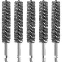 5pcs Stainless Steel Bore Brush Wire Brush for Drill Cleaning Wire Brush Stainless Steel Brush with Hex Shank Handle, for Metal and Stone, Wire Brush for Drill, Pipe Brush for Boiler/Heating, Silver