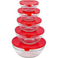 Trade Shop - Set De 5 Piezas Contenedores De Tazón Cuencos Tazón De Vidrio Cap Microonde Frezere -