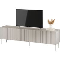 Mobile porta TV Sospiro, Madia da salotto con quattro ante battenti e quattro vani interni, Rialzato da terra, 201x42 h60 cm, Beige
