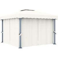Tonnelle avec rideau 3x3 m Blanc crème Aluminium