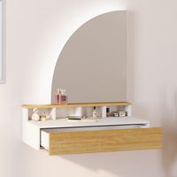 Tocador suspendido ZELIA con espejo LED, 4 huecos, 1 cajón, madera y blanco