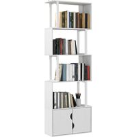 Libreria Moderna con 5 Ripiani e Armadietto a 2 Ante in Legno, 60x23.8x179.2 cm, Bianco