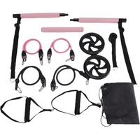 Kit de Barre Pilates + Bandes de Résistance, Barre d'exercice D'Équipement Pilates avec Rouleau Abdominal, Barre de Fitness de Yoga de Gymnastique à Domicile Portable Rose