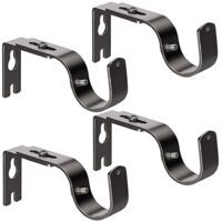 Set of 4 Adjustable Heavy Duty Curtain Rod Brackets - Black - With Screws - Crezuo