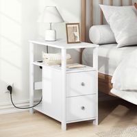 WOLTU Tavolino da divano moderno,con Stazione di Ricarica, Soggiorno, Camera da Letto, Bianco