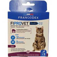 2 pipettes anti puces fiprovet duo 50 mg pour chat - Francodex