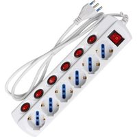 MULTIPRESA + INTERRUTTORI 6 POSTI UNIVERSALE + SHIUKO CAVO 1,5 MT 16 A FER 318884