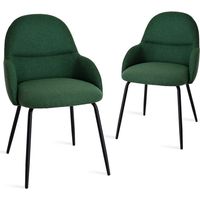 Minimalist Scandinavian-style dining chairs, offering optimal back support and a stable iron base - Set of 2 - Green