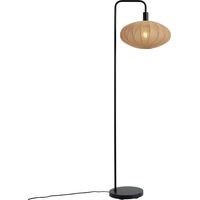QAZQA Japandi Floor Lamp Black with Fabric Brown Shade - Bida