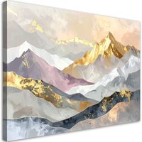 Impression sur Toile, Paysage de montagnes imitation or,100x70