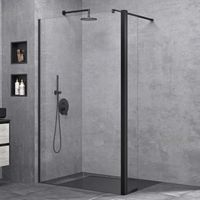 doporro Duschwand 60x200cm Walk-In mit 30cm Nebenteil, 8mm Duschabtrennung Bremen schwarz mit Stabilisator, aus Echtglas ESG-Sicherheitsglas Klarglas inkl. Nanobeschichtung