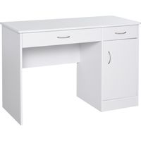 Scrivania Moderna per PC e Computer con 2 Cassetti e 1 Armadietto, Scrivania con Libreria Salvaspazio per Ufficio o Camera in Legno, Bianco