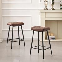 AINPECCA Bar Stools Set of 2 PU Leather Brown Breakfast Dining Bar Stools Fixed Height Bar Stools Breakfast Bar, Counter, Kitchen and Home
