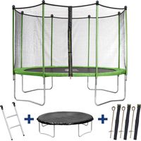 Trampolin Yoopi - Ø 4.25 m - con red + escalera + cubierta de protección + kit de anclaje