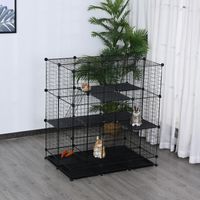 Modulares Nagergehege/Spielplatz/Auslauf, Maße: L 111 x B 75 x H 119 cm, 3 Ebenen, 4 Türen, schwarzes Drahtgeflecht