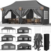 Pop Up Gazebo 3mx6m Folding Tent with 6 Sidewalls Waterproof UPF50+, Grey