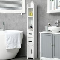 Meuble de salle de bain, armoire WC haute avec étagères et placards - 15 x 17 x 120 cm blanc