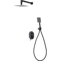 Komplettes Unterputz-Duschset Mit Kopfbrause, Wandarm, Wandhalter, Handbrause, Flexschlauch Und Armatur In Mattschwarz