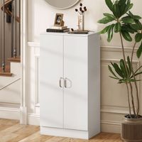 Meuble à chaussures d'entrée avec 2 portes et 6 étagères réglables pour 14 paires de chaussures, 55 x 35 x 108 cm, blanc