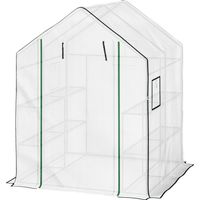 Invernadero Outside 6 Estantes Puerta Enrollable Cubierta PE Marco Acero 140x143x190 cm Blanco