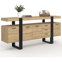 Idmarket – Buffet 180 cm bicolore bois et noir – 4 portes avec étagères ajustables – 3 tiroirs – Style industriel moderne