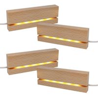 Base lumineuse en bois avec LED chaudes – Pour plaque acrylique 3 mm – Design rectangulaire avec vitre et résine jaune (lot de 4)