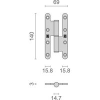 Heracles – Paumelle à bois inox 140x70mm droite pour menuiserie – Résistante à la corrosion – QPAB14070D