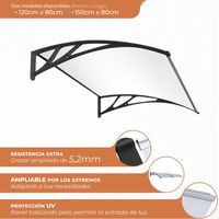 SmartSun Marquesina Puerta Exterior 120x80cm – Policarbonato 5,2mm – Soportes PVC Antracita – Tejadillo Protección