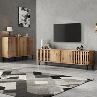 Commode / Buffet de salon avec 4 portes et 1 tiroir – Meuble de salle à manger – Compartiments larges sans poignées – Meuble d'appoint polyvalent pour canapé