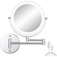 Miroir de courtoisie mural, 8 pouces, grossissement 1x/3x, miroir de rasage double face pour salle de bain avec lumière tricolore