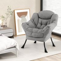 Costway – Fauteuil relax en sherpa gris – Dossier ergonomique avec coussin de tête – Cadre en métal antirouille – Poche latérale de rangement